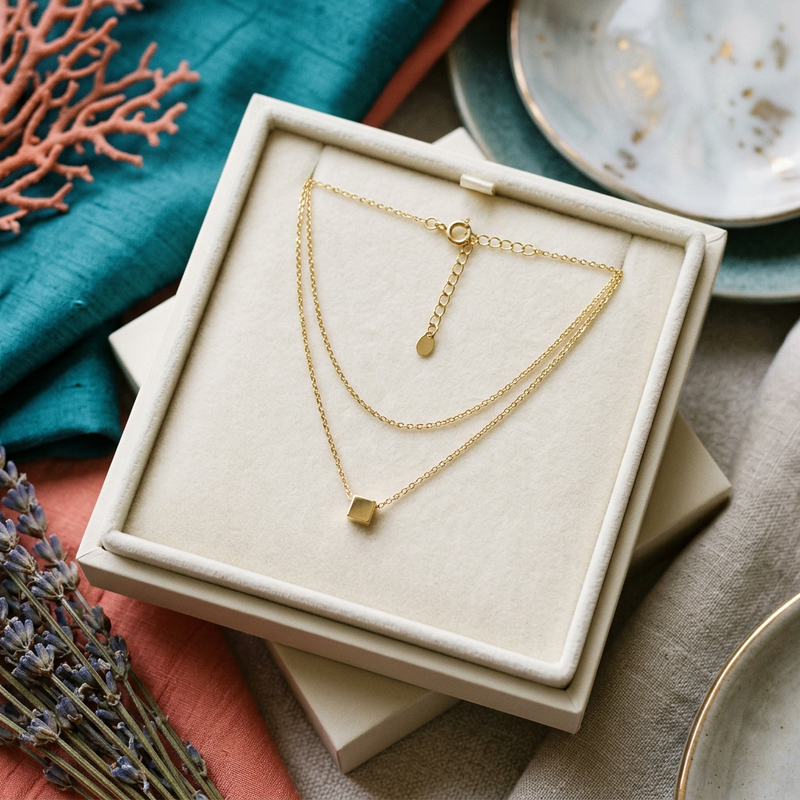Layered Chain Pendant Necklace with a Minimal Geometric Charm for a Refined Everyday Look