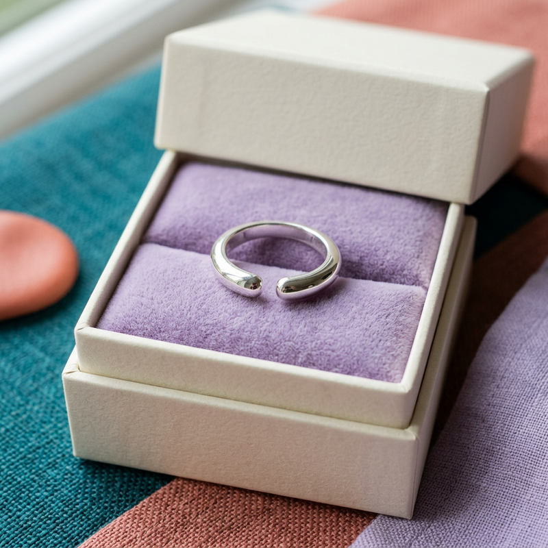 Minimalist Adjustable Open Band Ring with a Softly Tapered Profile and Clean Contemporary Lines