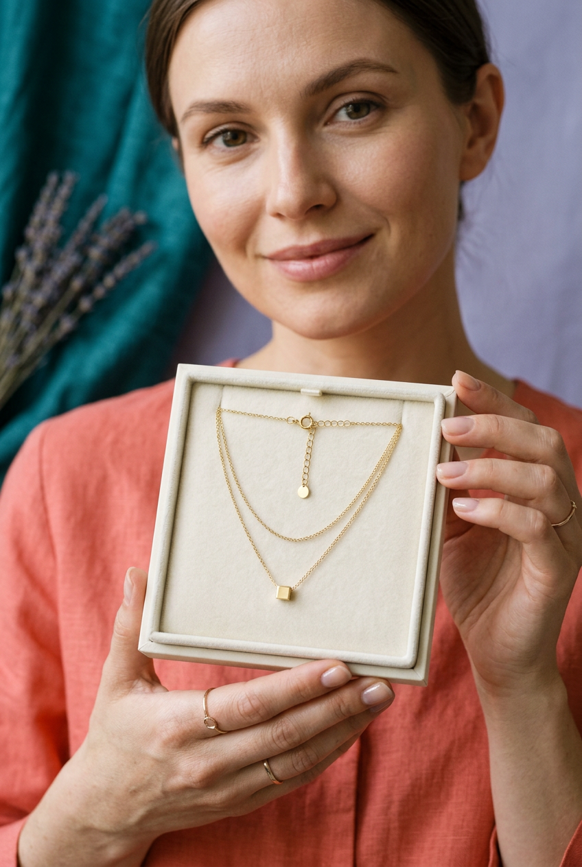 Layered Chain Pendant Necklace with a Minimal Geometric Charm for a Refined Everyday Look