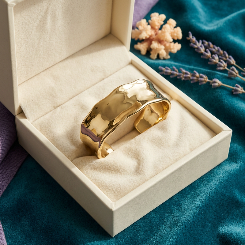 Organic Contour Gold-Tone Cuff Bracelet with a Smooth Open Shape and Modern Sculptural Finish