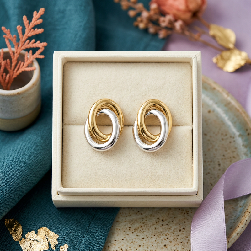 Geometric Stud Earrings with Mixed-Finish Rounded Shapes for a Modern Minimalist Accessory