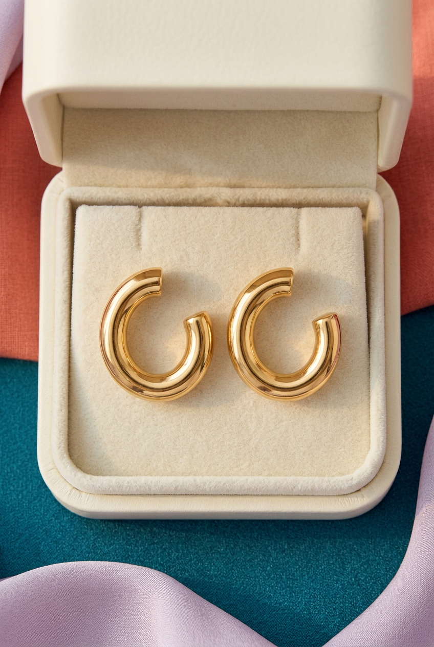 Gold-tone hoop earrings packaging detail