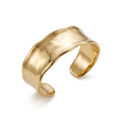 Organic Contour Gold-Tone Cuff Bracelet with a Smooth Open Shape and Modern Sculptural Finish
