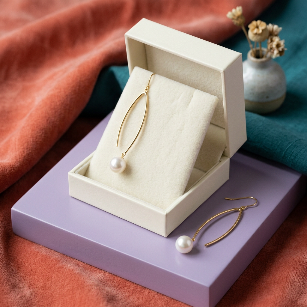 Pearl-Accented Drop Earrings with a Slim Metal Arc and an Elegant Contemporary Silhouette