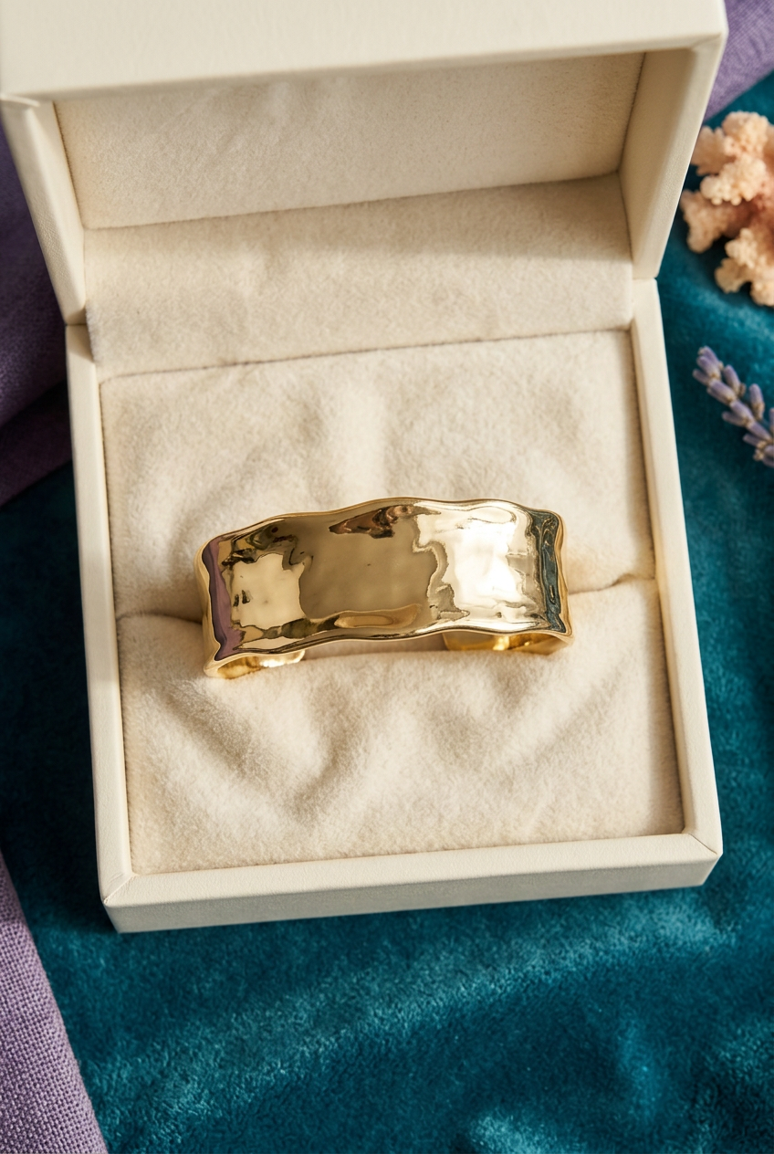 Organic Contour Gold-Tone Cuff Bracelet with a Smooth Open Shape and Modern Sculptural Finish