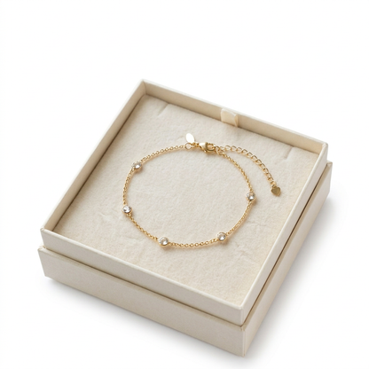 Delicate Station Chain Bracelet with Small Glass Bead Accents and a Fine Adjustable-Look Finish