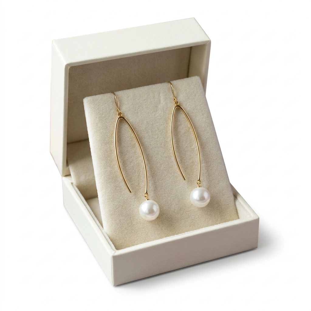 Pearl-Accented Drop Earrings with a Slim Metal Arc and an Elegant Contemporary Silhouette