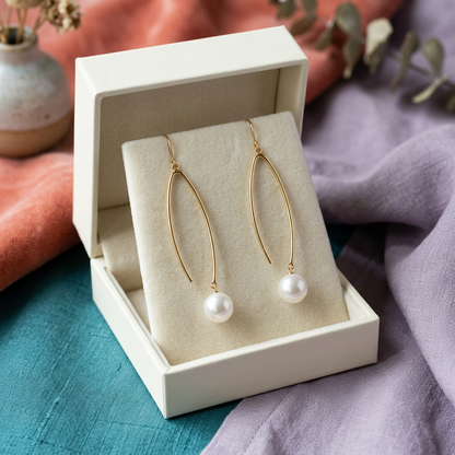 Pearl-Accented Drop Earrings with a Slim Metal Arc and an Elegant Contemporary Silhouette