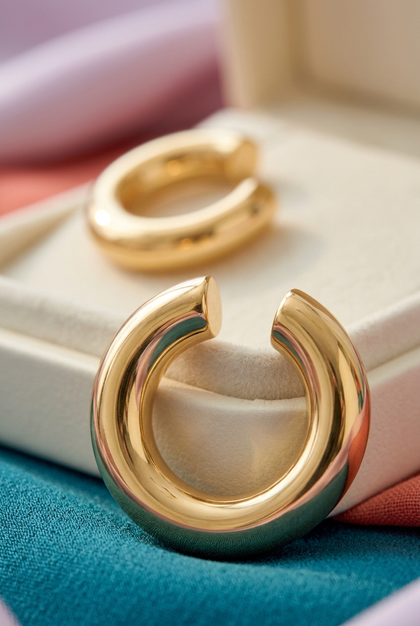 Gold-tone hoop earrings close-up detail