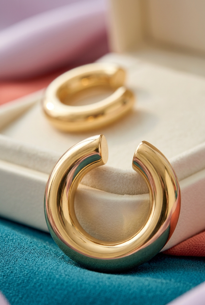 Gold-tone hoop earrings close-up detail