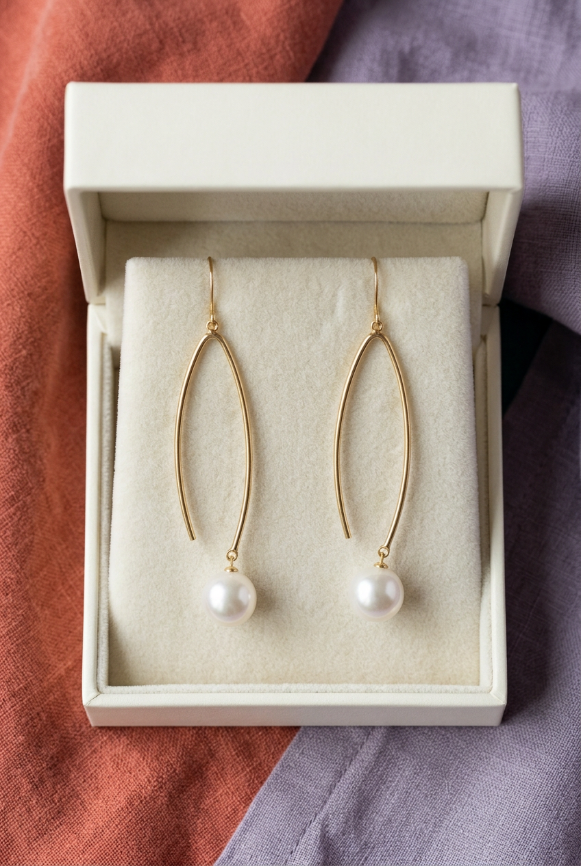 Pearl-Accented Drop Earrings with a Slim Metal Arc and an Elegant Contemporary Silhouette