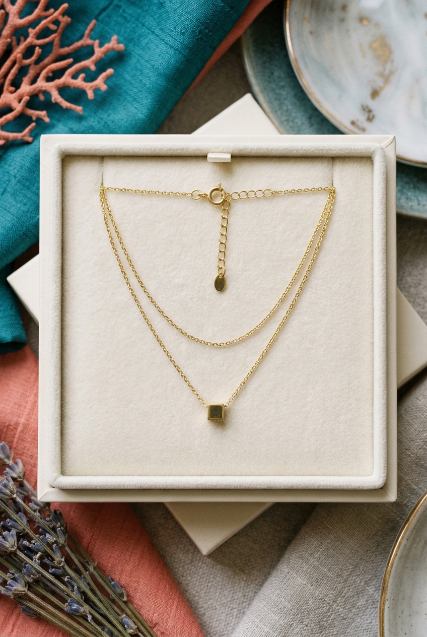 Layered Chain Pendant Necklace with a Minimal Geometric Charm for a Refined Everyday Look