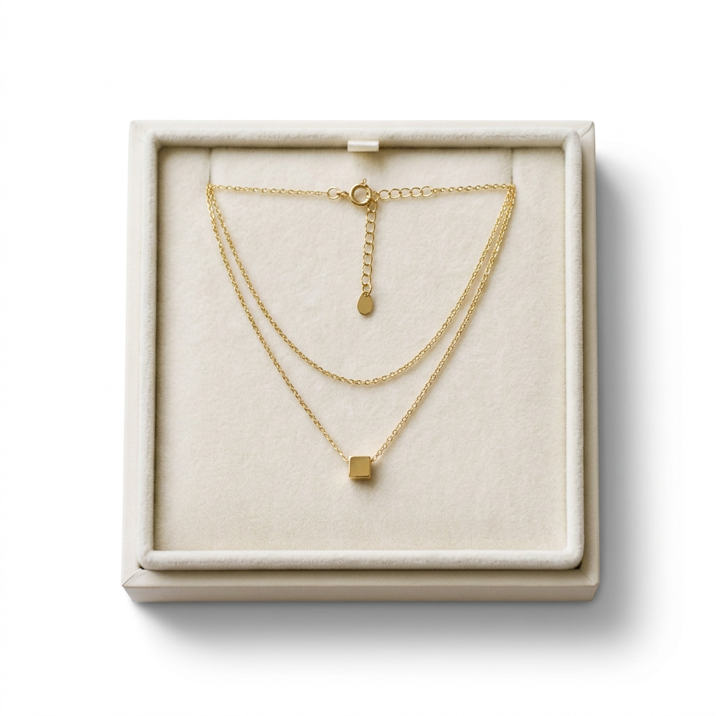 Layered Chain Pendant Necklace with a Minimal Geometric Charm for a Refined Everyday Look
