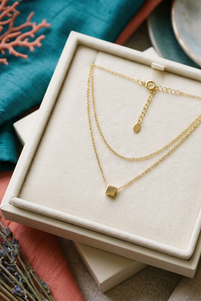 Layered Chain Pendant Necklace with a Minimal Geometric Charm for a Refined Everyday Look