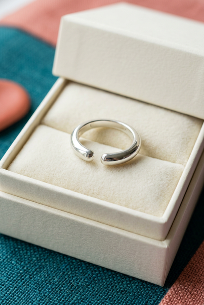 Minimalist Adjustable Open Band Ring with a Softly Tapered Profile and Clean Contemporary Lines