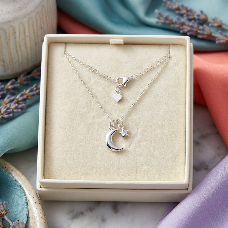 Celestial Moon and Star Pendant Necklace with Fine Chain Detailing for Layered Everyday Styling