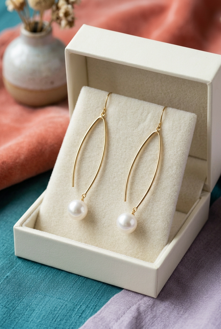 Pearl-Accented Drop Earrings with a Slim Metal Arc and an Elegant Contemporary Silhouette