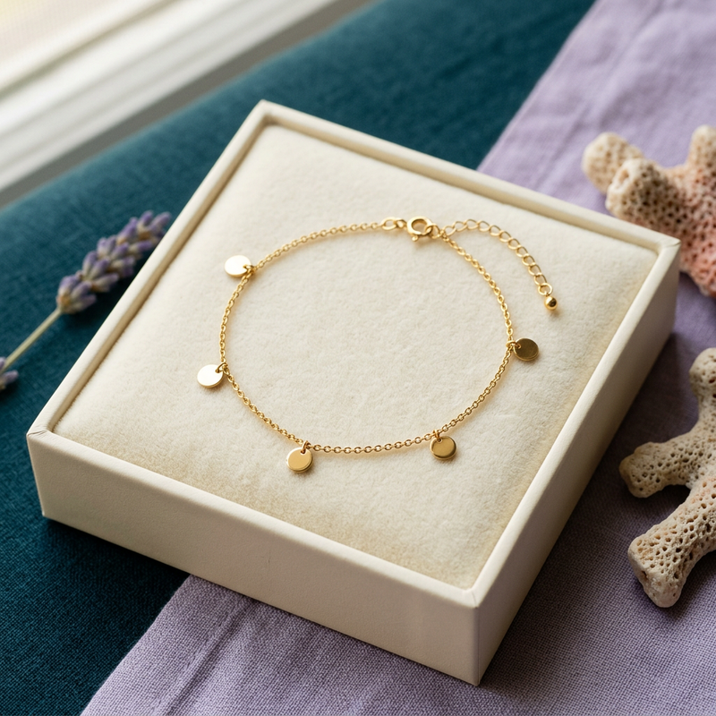 Minimalist Chain Anklet with Tiny Disc Charms and an Adjustable-Length Design for Warm-Weather Styling