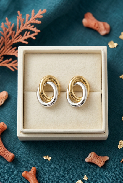 Geometric Stud Earrings with Mixed-Finish Rounded Shapes for a Modern Minimalist Accessory
