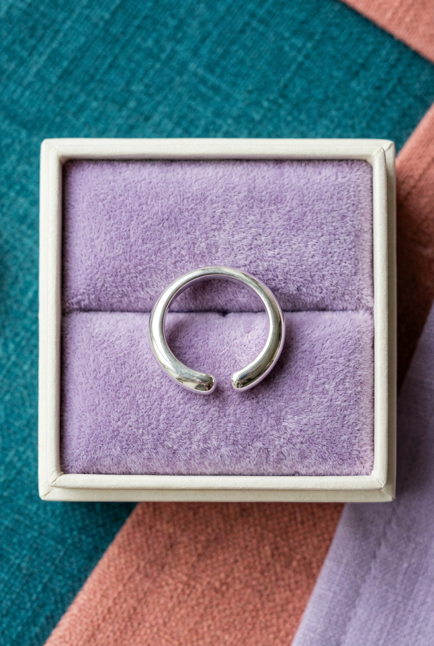 Minimalist Adjustable Open Band Ring with a Softly Tapered Profile and Clean Contemporary Lines
