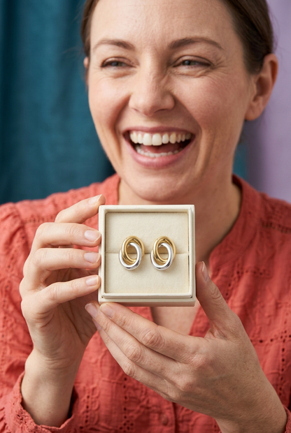 Geometric Stud Earrings with Mixed-Finish Rounded Shapes for a Modern Minimalist Accessory