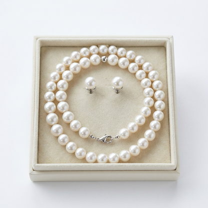 Pearl-Look Necklace and Matching Stud Earring Set with a Timeless Clean Finish for Special Occasions