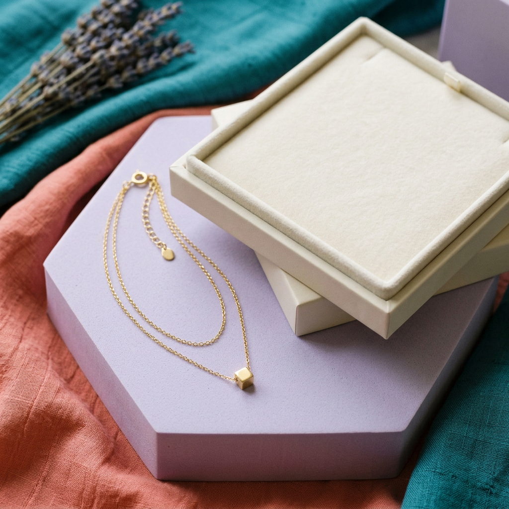 Layered Chain Pendant Necklace with a Minimal Geometric Charm for a Refined Everyday Look