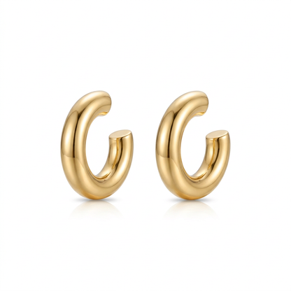 Gold-tone hoop earrings white background