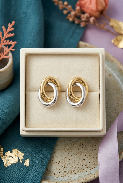 Geometric Stud Earrings with Mixed-Finish Rounded Shapes for a Modern Minimalist Accessory