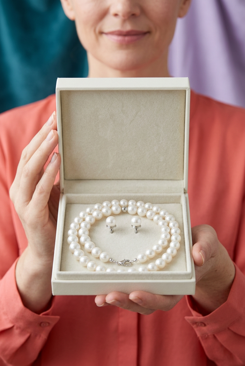 Pearl-Look Necklace and Matching Stud Earring Set with a Timeless Clean Finish for Special Occasions
