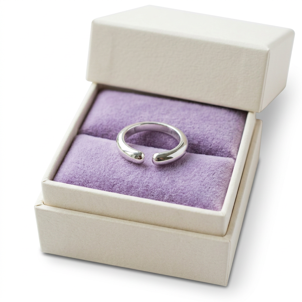 Minimalist Adjustable Open Band Ring with a Softly Tapered Profile and Clean Contemporary Lines